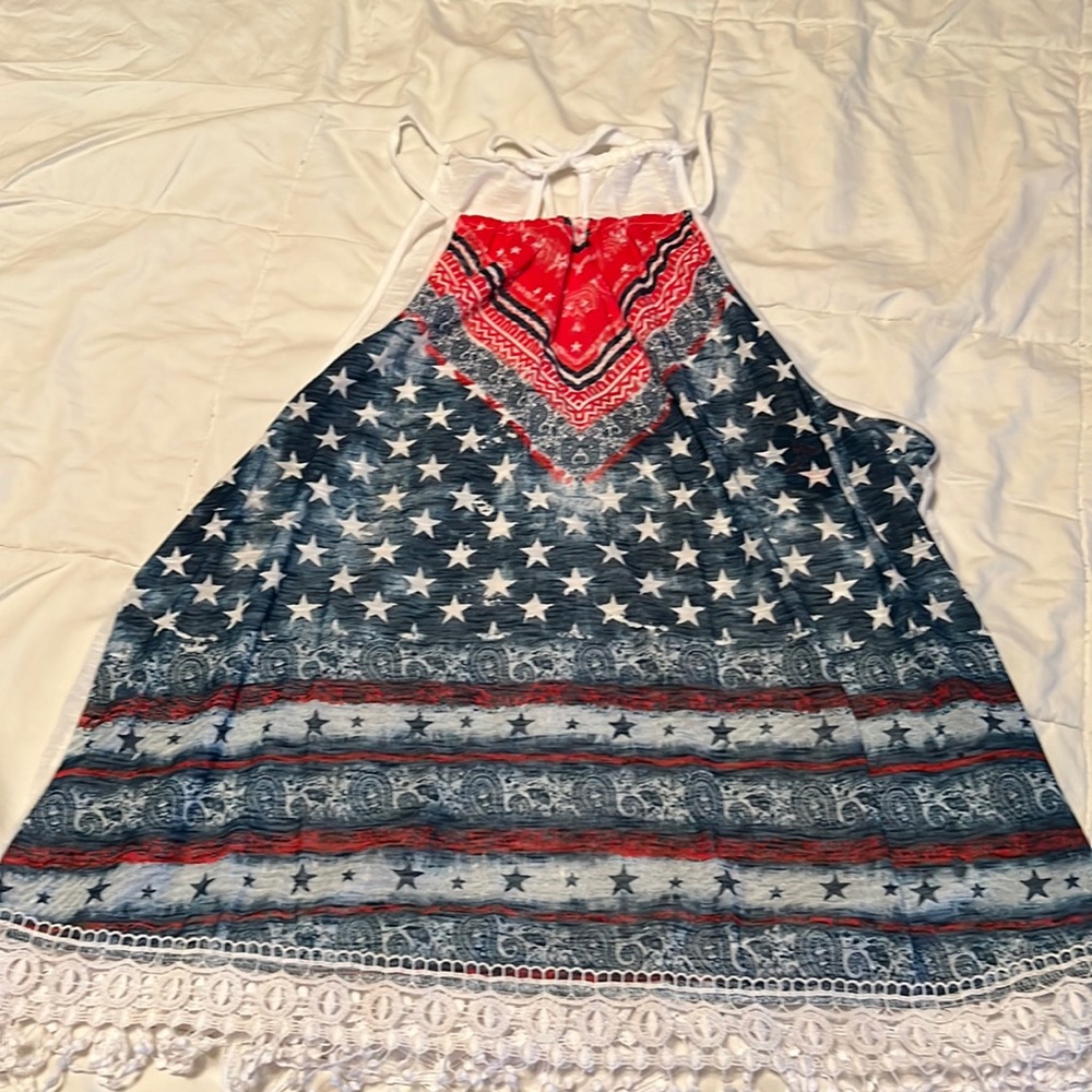 Red white and blue lace fringe tank